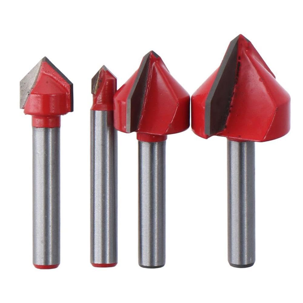 SSHHUI 90 Degree V Groove Router Bits, 1/4 Inch Shank Engraving Drill Bit, Woodworking Chamfer Bevel Cutting Router for Heavy Duty Working Tools
