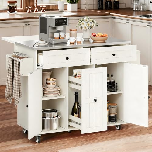 YITAHOME Kitchen Island with Stainless Steel Top, Mobile Storage Island