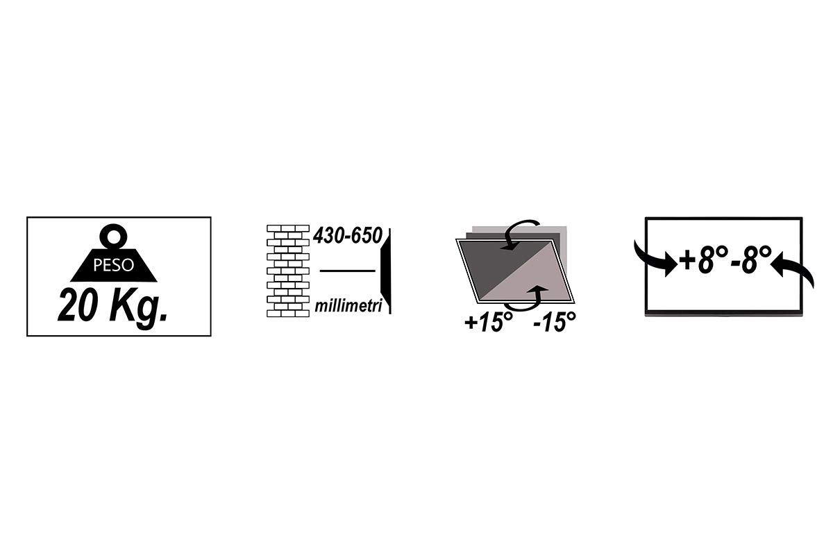 Link Accessori LKBR04 support pour projecteurs Mur/plafond Noir - Supports pour projecteurs (430 - 650 mm, -8 - 8°, -15 - 15°, 237 mm, 203 mm, 650 mm)