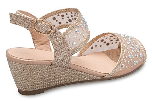 Image of Olivia K Girl's Peep Toe Rhinestone Ankle Strap with Adjustable Buckle Wedge Sandals - Adorable, Comfort, Casual