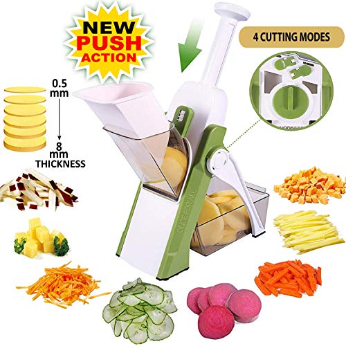 Once for All's Vegetable Food Cutter: Quick & Safe Mandoline Slicer, Dicer, Chopper, Julienner, Chip/Fry Maker, 4 Cutting Modes & 40 Thickness Levels, Easy to Use & Clean, with 5 Bonus Recipe Ebooks