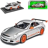 Fahrzeug ist ca 25 cm lang Welly Porsche 911 997 GT3 RS Silber mit Orange 2004-2011 1/18 Modell Auto