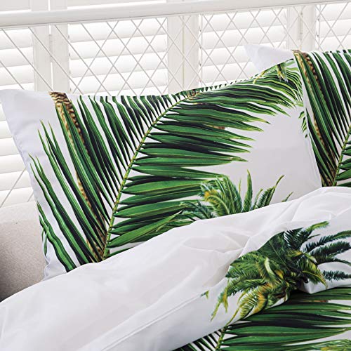 Tropical Rainforest Green Botanical Themed Duvet Cover Sets Exotic Forest Tropical Jungle Palm Tree Leaves Plants Bedding Quilt Cover With Pillowcases (White, Queen) #TOP3