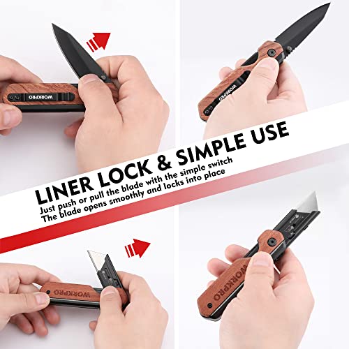 Workpro 2-In-1 Folding Knife / Utility Knife, Quick-Change Box Cutter With Belt Clip And Liner Lock, Extra 10 Sk5 Blades Included #TOP5