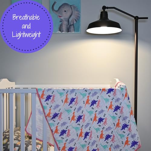 Image of LollyBanks Muslin Baby Quilt 100% Cotton, 6 Layers Soft Baby Blankets for Girls, Large 47 x 47 Inches Versatile Crib Blanket, Cozy Muslin Comforter, Newborn Essentials, Registry (Dinosaur Print)