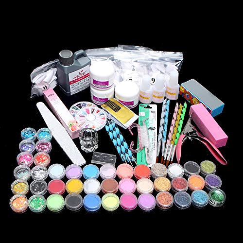 New 2020 Nail Art Set Acrylic Powder Liquid BrushGlitter Clipper Primer File Nail Art Tools Kit Decoration Tools Professional Manicure Set 42 in 1