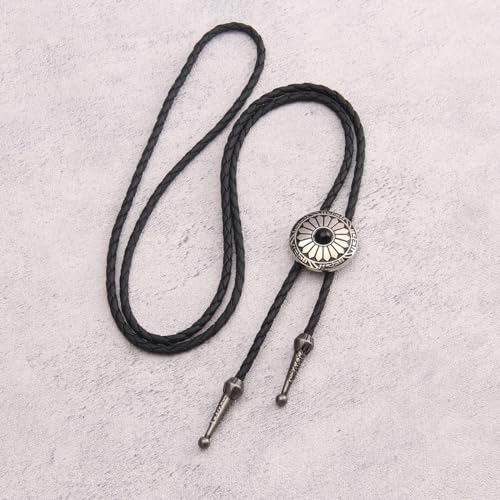 Image of GelConnie Bolo Tie for Men Women Western Cowboy Turquoise Leather Necktie | Natural Stone Bolo Tie Necklace for Women Rodeo Cowboy Leather Necktie Native American Western Cowgirl Ties Adjustable Cord