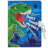 wernnsai diario per dinosauro per bambini - diario luminoso per ragazzo diario per segreto con lucchetto e chiavi, blocco note per la scuola a5 a righe per scrivere disegnare