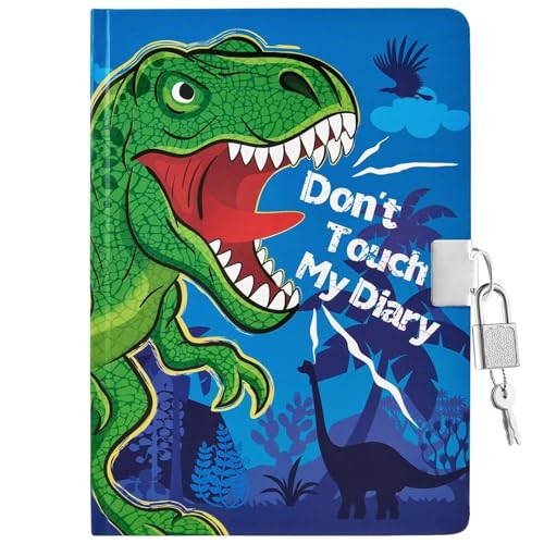 WERNNSAI Diario de Dinosaurio para Niños, Diarios Luminoso para Niños, Luminoso Diario de Secreto con Candado y Llaves, Cuaderno Escolar A5 con Líneas para Escribir y Dibujar, Cuaderno