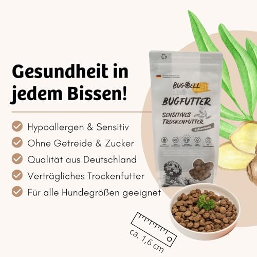 BugBell 900g Premium Trockenfutter Schonkost, Nur fünf Komponenten, Hypoallergen, für Allergikerhunde, Insekten Hundefutter
