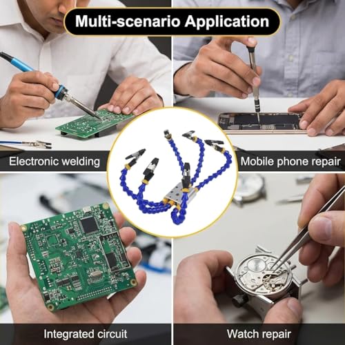 Image of Serplex Soldering Helping Hands Station with Weighted Metal Base Flexible Arms Alligator Clips, Solder Helping Hand Soldering Stand with Clamp for Electronics Repair PCB Work DIY Crafting