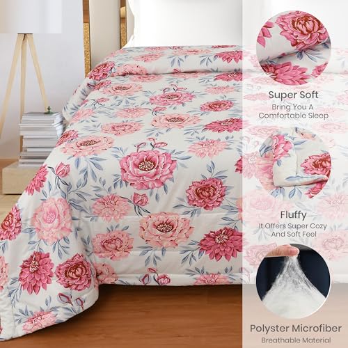 Image of FRESH FROM LOOM Microfiber All Seasons Collection Micro Fiber Comforter | Dohar | Quit | Double Bed | Double Weaved | Washable | Hypoallergenic Skin Friendly (Rose-OffWhite | 90x95 in)