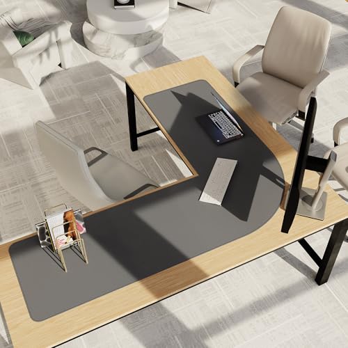 Image of Chihein 53.2 inch x 65 inch x 19.7 inch L Shaped Leather Desk Mat - Big Gaming Corner Desk Pad, Non-Slip Waterproof Surface, Easy to Clean, Perfect for Office, Home (Black /Gray)