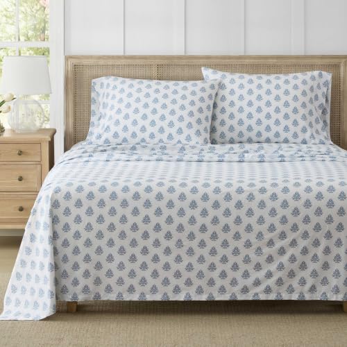 Image of Martha Stewart - Cotton Percale King Sheet Set with Pillowcases | 100% Cotton Percale, Cool & Breathable, Fits Up to 15-Inch Mattresses, Includes Flat Sheet, Fitted Sheet & 2 Pillowcases