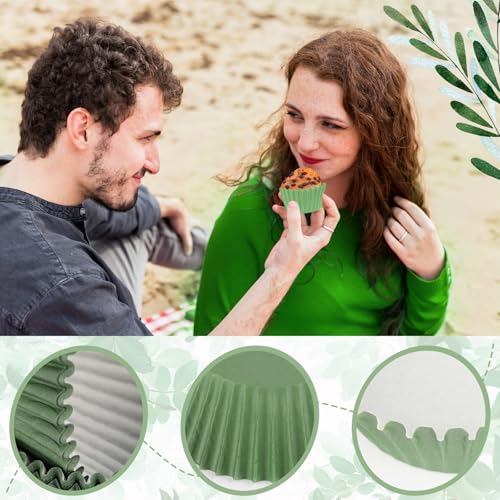 Image of 600 Pack Sage Green Cupcake Liners Dark Green Light Green Baking Cups Gradient Green Muffin Liners for Cupcake Wrappers Wedding Bridal Baby Shower Birthday Party