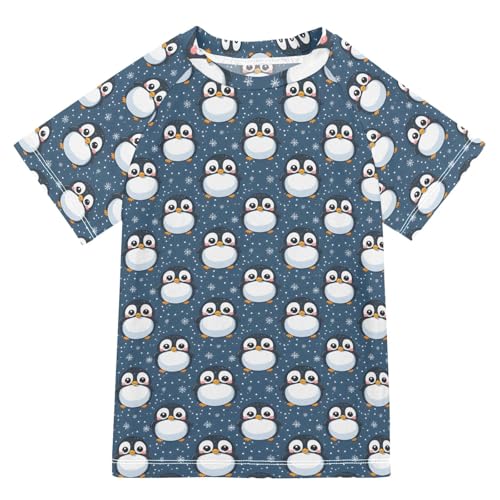 ALAZA Boys Swim Shirt Short Sleeve Rash Guard for Boys Girls UPF 50+ Penguin Snow Print 9-10T