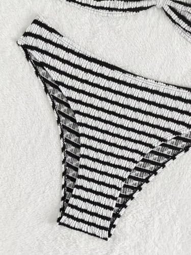 Women's Striped Halter Bathing Suit Colorblock High Waisted Swimsuit Bikini Set4