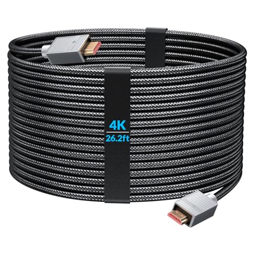 HDMI Cord [Industrial Grade Material] HDMI to HDMI Cable 4K@60Hz, Durable Braided HDMI Cables, 26.2ft Long Cable with Zinc Alloy One Piece Plug- Chew-Resistant