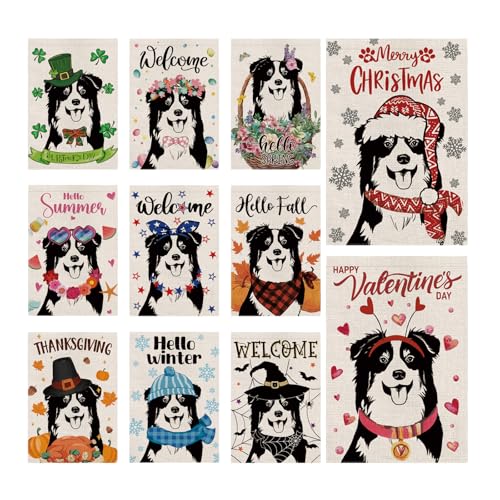 Seasonal Garden Flags Australian Shepherd Dog Double Sided Flags Set of 11 Holiday Farmhouse Indoor Outdoor Yard Lawn Christams Gifts Decorations 12.5x18 Inch