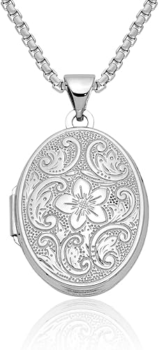Colgante de oro blanco de 14 quilates de 0827in ovalado con borde de desplazamiento floral