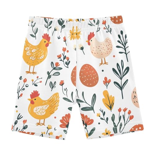 CHIFIGNO Cute Roosters Easter Eggs Flowers Bike Shorts for Girls Cartwheel Shorts Breathable Under Dress Dance Short Size 8