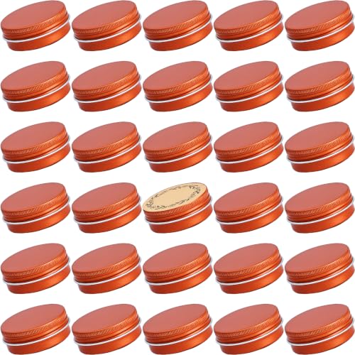 1 oz (30ml) Orange Screw Top Aluminum Tins with Labels, 32 Pack