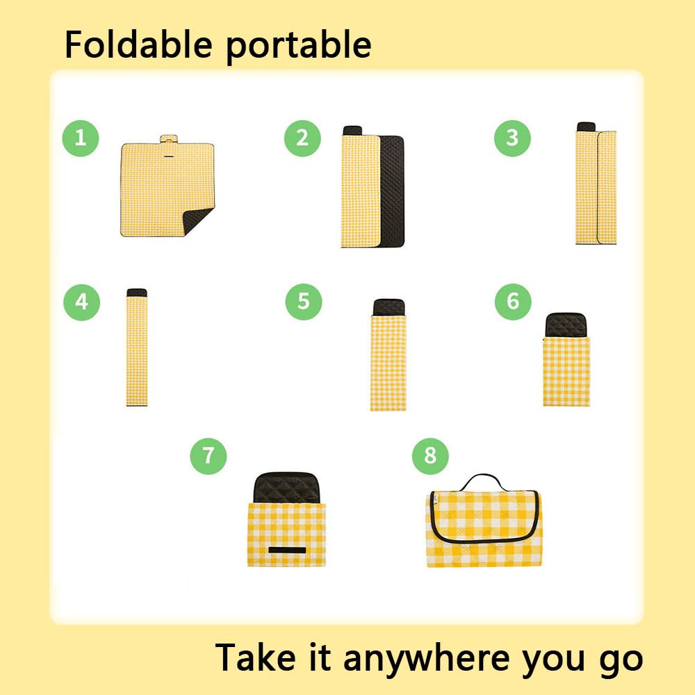 Stuoia Campeggio, Tappetino da Picnic Lavabile Leggero, Portatile Tappetino da Spiaggia Pieghevole, Adatto per Escursionismo Viaggi Campeggio All'aperto, Parchi,Yellow Grid,200×200cm