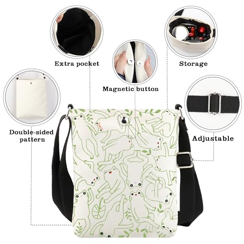 CMNIM Frog Gifts for Frog Lovers Crossbody Bag Frog Moods Travel Shoulder Bag Cute Frog Pattern Handbag Toad Animal Gifts3