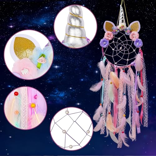 ALMLWIAJ Einorn Tragenringe Traumfänger Lila mit Federn, Spiritualle Traumdecker für Guten Schlaf, Schutz & Positive Energie, Deko fürs Schlafzimmer Wohnzimmer Jugendzimmer Mädchenzimmer