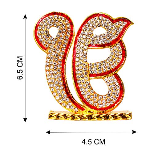 Saubhagya Global Gold Plated Sikh Religious Stone IK Onkar Symbol Decorative Signs for Car Dashboard (Ik Onkar 6.5cm)