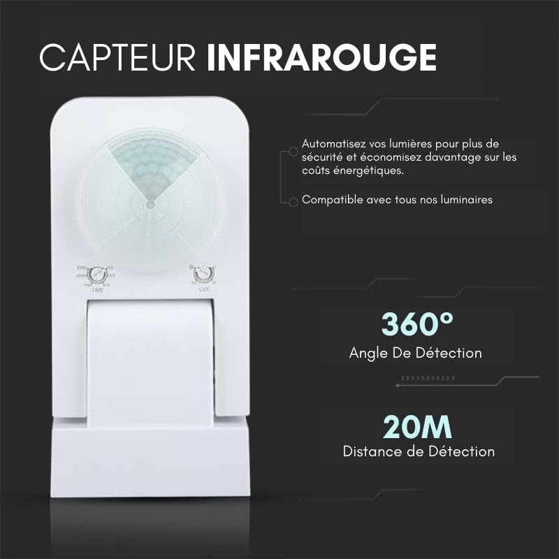 Détecteur de Mouvement Infrarouge Orientable IP65 Blanc - SILAMP