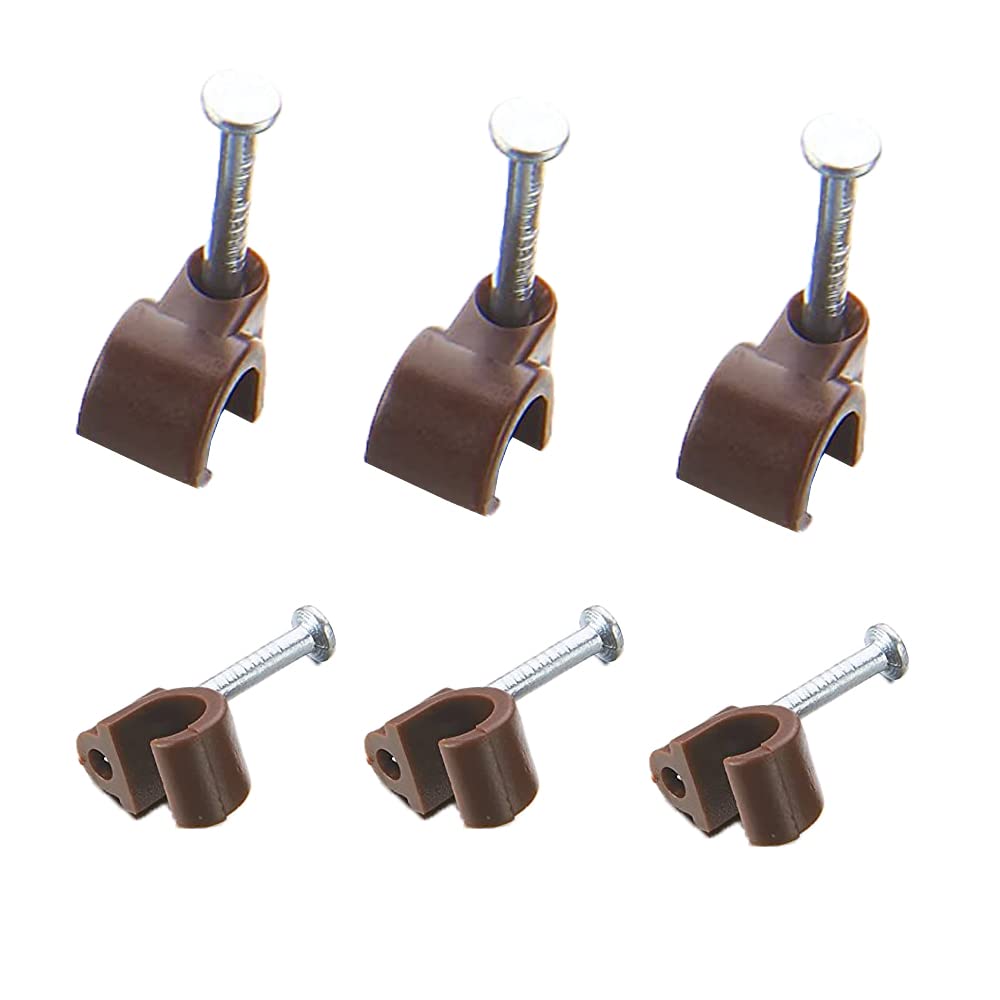 Ukcable-Ties Brown Round Cable Clips Fixing Cables Nail Clip Clamps - Pack Of 50
