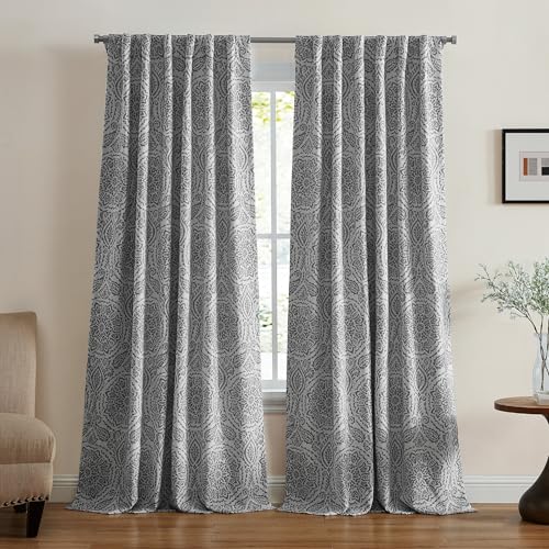 Threadmade Giovanni Medallion Blackout Window Curtain Panel, Gray - 52" W x 95" L