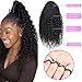 Curly Human Hair Ponytail with Wrap Drawstring 3C Brazilian Hair Weave Natural Color Afro Kinky Curly Hair Piece Clip-in Extensions Hair Pieces for Women (20 Inch, Curly)