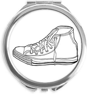White Canvas Shoes Hand Painted Pattern Hand Compact Mirror Round Portable Pocket Glass