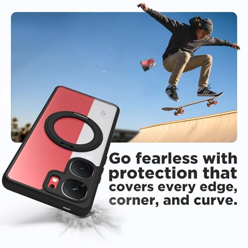Image of RIGGEAR Shockproof Sleek Hybrid Armor 360 Rotating Magnetic Ring Stand Back Cover Case Compatible with MagSafe Accessories for iQOO Neo 9 Pro 5G (Clear PC + Black TPU Bumper)