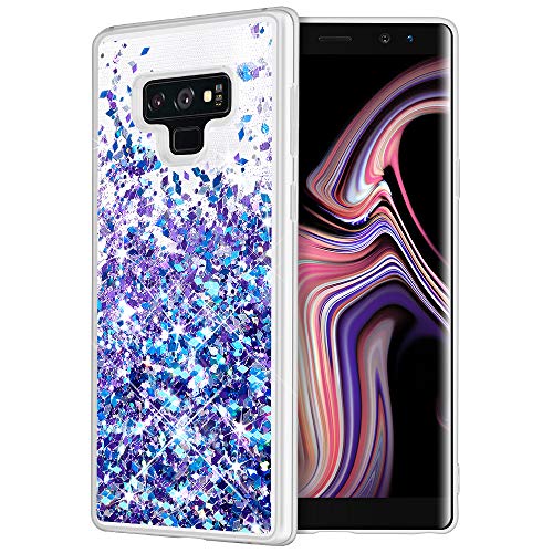 Caka Galaxy Note 9 Case, Galaxy Note 9 Glitter Case Liquid Series Sparkle Fashion Bling Luxury Flowing Liquid Floating Glitter Soft TPU Clear Case for Samsung Galaxy Note 9 (Blue Purple)