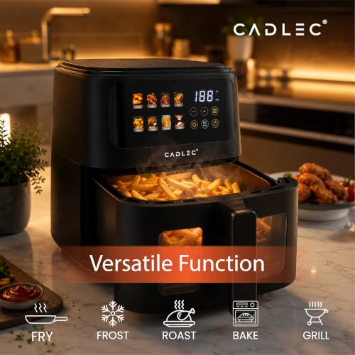 Image of Cadlec SmartFry 1400W Digital Air Fryer | 360 Rapid Air Circulation, 8 Preset Menus, Touch Control Panel, 5L Non-Stick Basket, Low Oil Cooking, 2-Year Warranty, Black