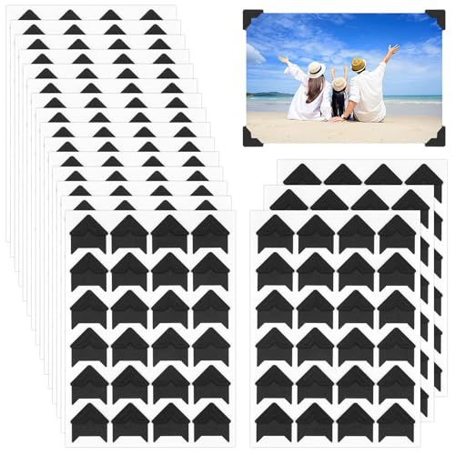 Dermalyx Anillos de fotos autoadhesivas 432 piezas, libre de ácido para scrapbooking, álbumes de fotos de bricolaje, álbumes de recuerdos, diarios, ángulos de foto adhesivos negros, sin ácido