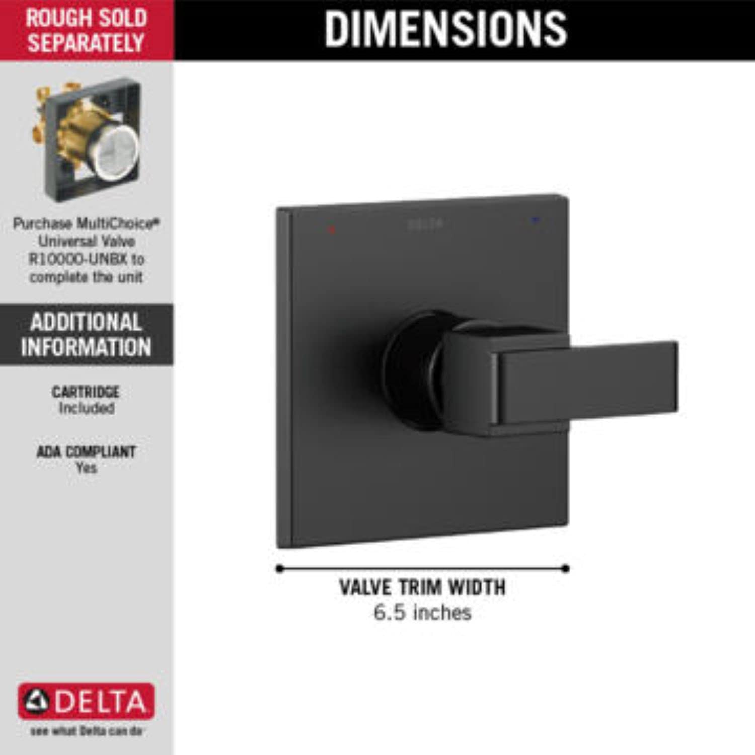 Matte Black Shower Handle Trim Kit For Delta R10000 Series - Pressure Balancing Valve Trim