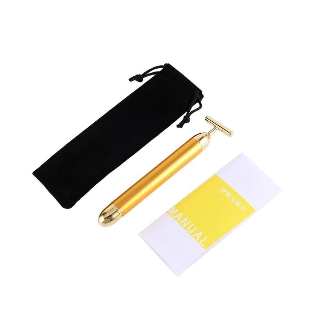Abnehmen Gesicht Roller 24 Karat Gold Farbe Vibration Facial Beauty Roller Massager Stick Lift Hautstraffung Falten Bar (Color : Gold)