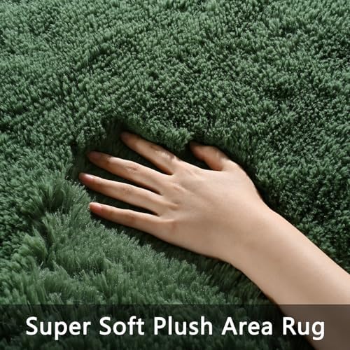 Pettop Fluffy Deep Green Area Rug for Bedroom Living Room, 5x8 Feet Soft Plush Fuzzy Rugs for Girls Kids Boys, Non-Slip and Washable Rug for Nursery Classroom, Carpet for Rooms Decor