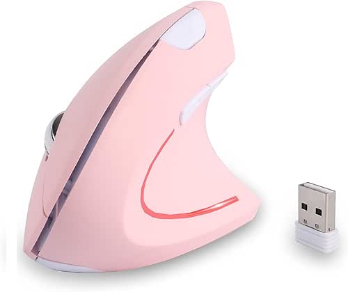 Wireless Mouse Pink Ergonomic Left Handed Mouse, Vertical Left Hand