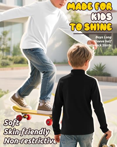 3 Pack Boys Mock Turtlrneck Long Sleeve Shirts Loose Fit Mock Neck Soft Tops Kids Solid Casual Warm Shirts4