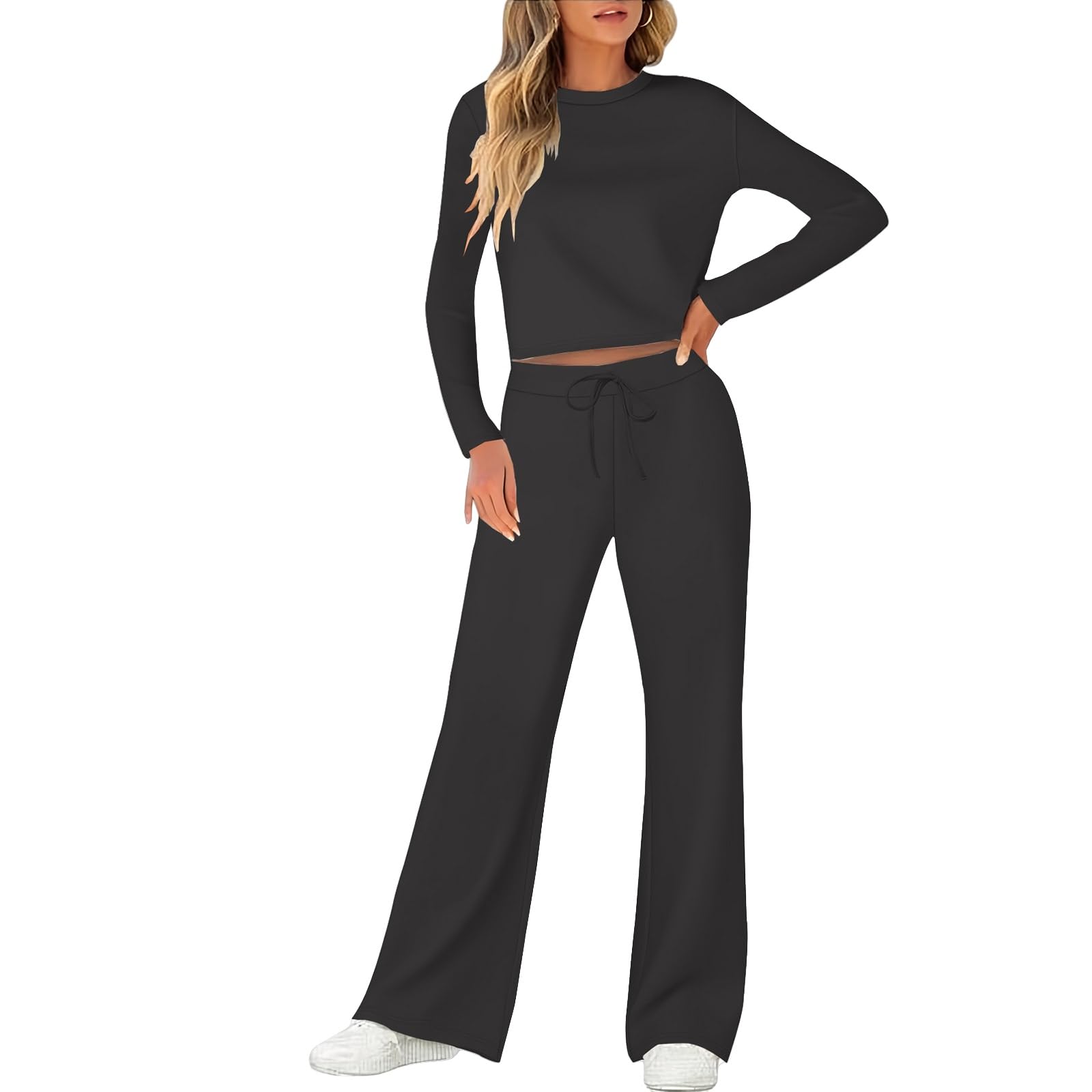 Jogginganzug Damen Set Ohne Kapuze Pullover und Jogginghose Weiteiler Elegant Langarm Trainingsanzug Hausanzug Lounge Bequem Loungewear Set Leicht Sportanzug