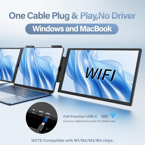 Image of One Cable No Driver Laptop Screen Extender, 14 inch FHD IPS Ultra-Slim Triple Portable Monitor, 1-Min Setup Single USB-C HDMI Wi-Fi Plug & Play Travel Monitor for 13 inch-16.5 inch Windows & MacBook
