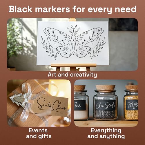 Image of ARTISTRO 5 Black Paint Pen for Rock, Glass, Ceramic, Wood, Tire, Fabric, Metal, Canvas, Marking, Painting - Set of 5 Acrylic Paint Markers Water-based