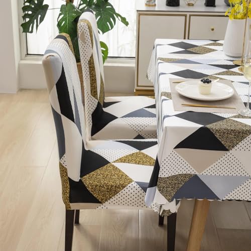 Image of Styleys Dining Chair Cover with Table Covers for Kitchen Waterproof Dining Table Cloth (1 Table Cover + 6 Chair Cover, Classic Beige, CTSD3181)