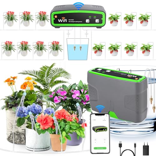 MOOKLIN ROAM Kit de Riego Automático WiFi con Bomba Doble, Sistema de Riego por Goteo, Modo de riego Automático/Manual/Retardado Mediante Aplicación para Jardín/Plantas de Balcón/Plantas en Interior