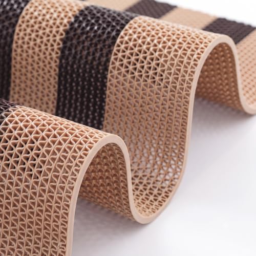 Image of ishro home Anti Skid Waterproof PVC Rubber Mat for Bathroom, Floor, Swimming Pool, Shower, Entrance & Rainy Areas | Multipurpose Dual Colour Floor Mat |Cream & Brown, 4x4 ft